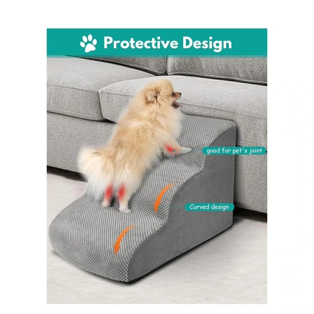 Petbank 3 Step Dog Stairs Foam Pet Ramp 23x16x15.7 Gray Washable Cover NOB